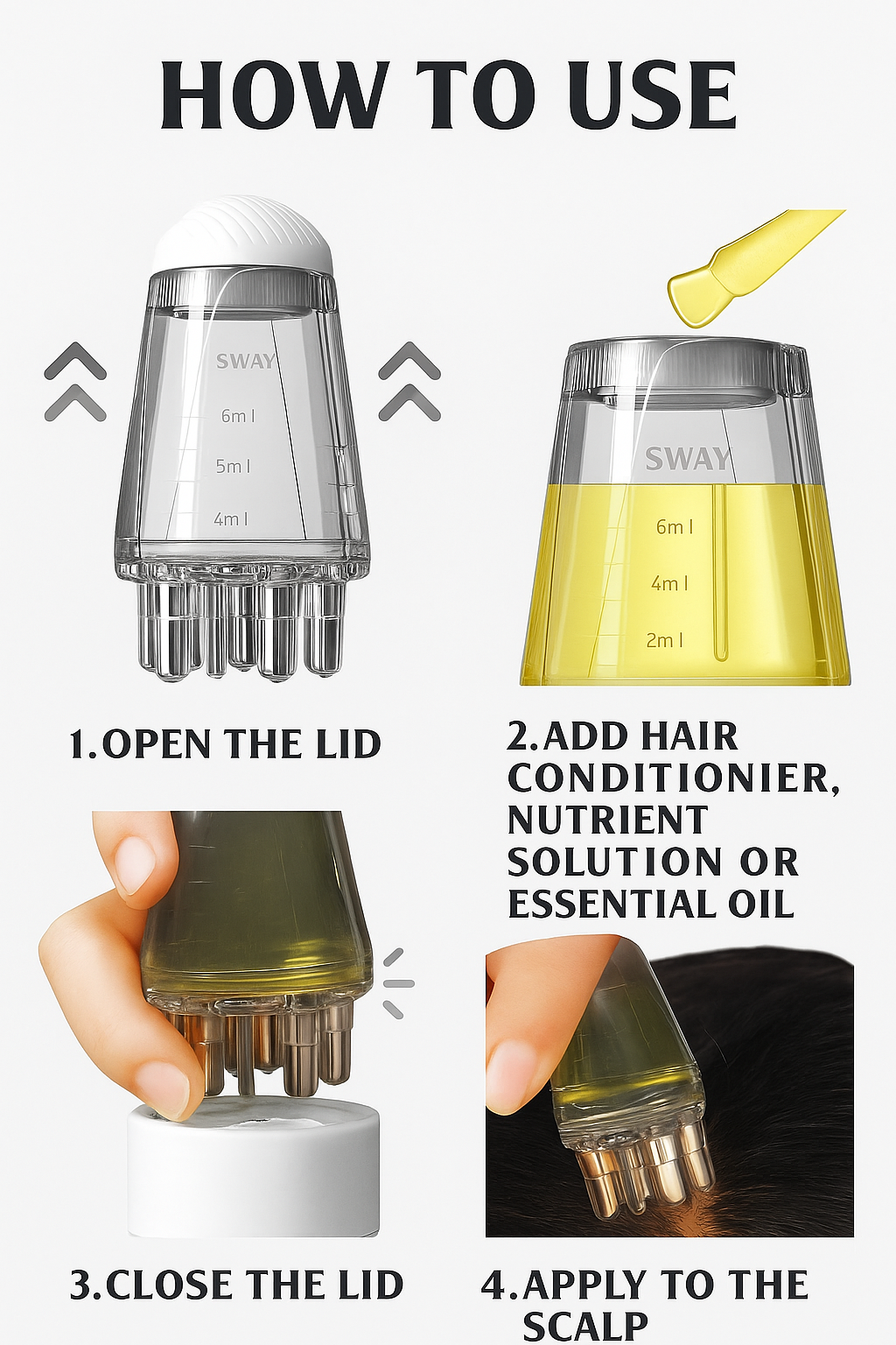 Sway Hair Oil Applicator & Scalp Massager – Mess-Free Application