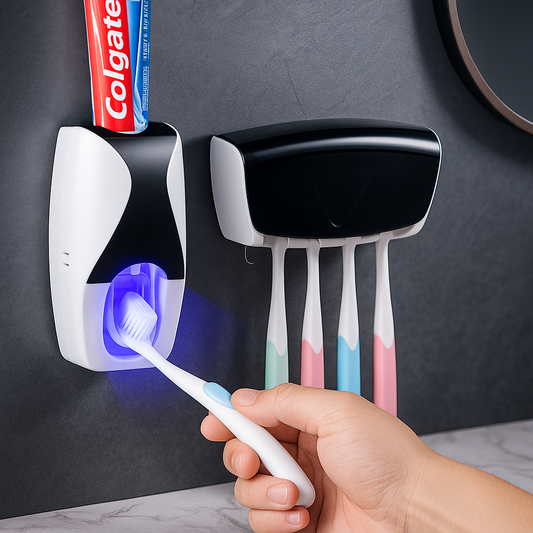 Sway Toothpaste Dispenser & Toothbrush Holder (Wall-Mount, Hands-Free, Mess-Free)
